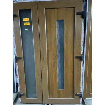 Vchodové dveře SOFT vchodové plastové dveře AURORA, 130x200 cm OTEVÍRAVÉ VEN, zlatý dub/bílá