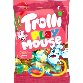 Želé TROLLI Playmouse s ovocnou příchutí, natural produkt 200 g (Želé Trolli s ovocnou příchutí MYŠI bez laktózy a bez lepku 200g )