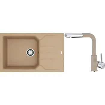 Granitový dřez Alveus Set Record 40 Granitový dřez s odkapem 780x480 mm + baterie Siros 55, béžová, SETA23001