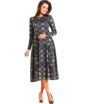 Dámské šaty Pletené šaty elegantní se vzory M183 Barva: Zlatá, Velikost: L