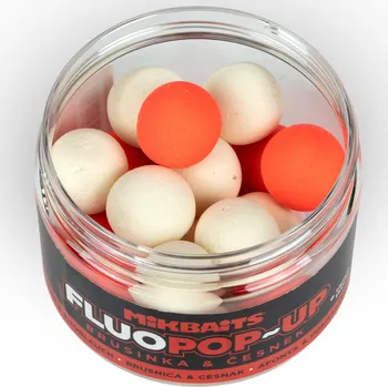 Boilies MIKBAITS - Plovoucí boilies MINI FLUOPOP-UP 100ml 10mm BRUSINKA A ČESNEK