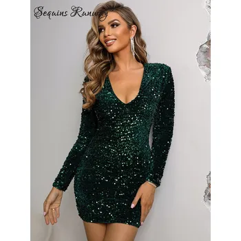 Dámské šaty Společenské mini šaty Sequins SQ640 Barva: Zelená, Velikost: S