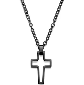 Náhrdelník Unikátní černý ocelový náhrdelník s křížkem - Lucleon
