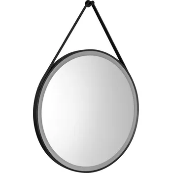 Zrcadlo STAGO kulaté zrcadlo s LED osvětlením ø 60cm, kožený pásek, dotykový senzor, stmívatelné, černá mat