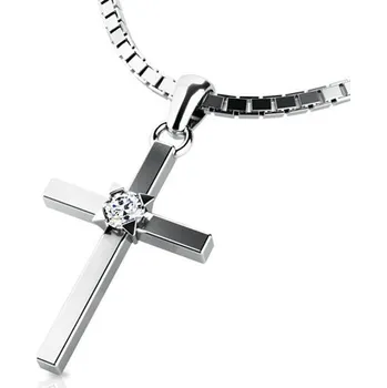 Přívěsek Dámský přívěsek bílé zlato 585/1000 kříž 10872-B-ZIR délka řetízku 40cm