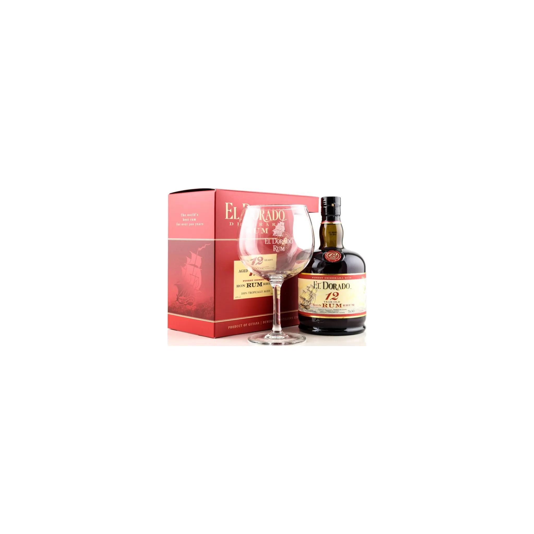 Fotografie 2 - Rum El Dorado Demerara Rum 12 y.o. 40 % 0,7 l dárkové balení + 1x sklo