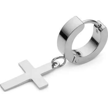 Náušnice Náušnice kroužek s křížkem ve stříbrné barvě - Lucleon
