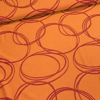 Dekorační závěs, vínové kruhy na oranžové, šířka 140cm (látka v metráži)