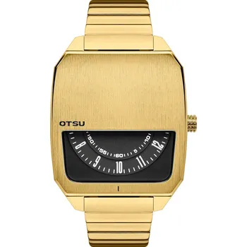 Hodinky Hoc | Hodinky z nerezové oceli zlaté barvy s polovičním ciferníkem - Otsu