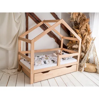 Dětská postel Woodisio Domečková postel EMA PLUS Variant: 160 x 80, Barva: Přirodní dřevo, Velikost: S roštem