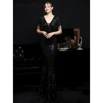 Dámské šaty Maxi plesové šaty Sequins SQ687 Barva: Černá, Velikost: M