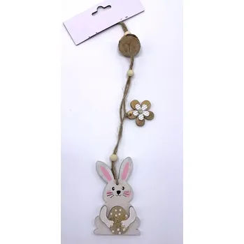 Velikonoční dekorace Závěsná dřevěná dekorace Zajíček bílý s vajíčkem 30 cm (Velikonoční dřevěný zajíc, jaro, velikonoce)