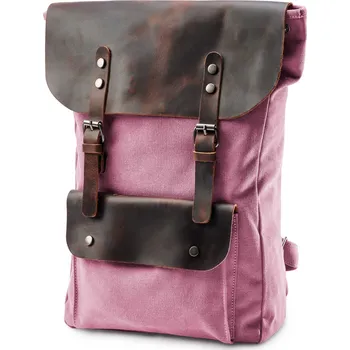 Růžový batoh z plátna a kůže ve vintage stylu - Delton Bags