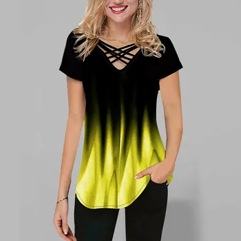 Dámská halenka Vzorovaný top s překříženými pásky Barva: Žlutá, Velikost: L