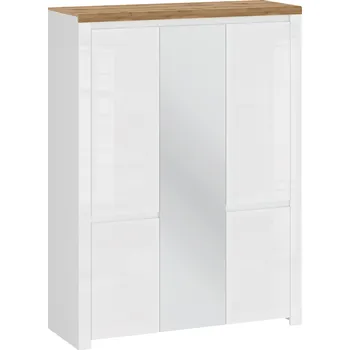 Šatní skříň Max-i Šatní skříň SHALISE 5D se zrcadlem bílý lesk / dub wotan