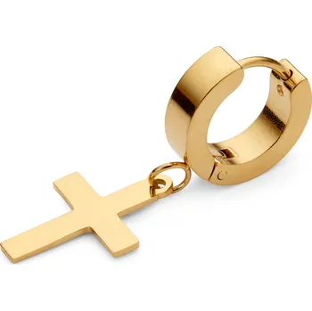 Náušnice Náušnice kroužek s křížkem ve zlaté barvě - Lucleon