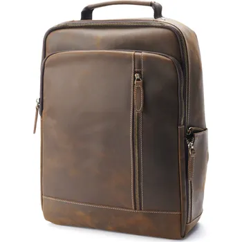 Městský batoh Hnědý kožený vintage batoh na notebook s&nbsp;nabíjecím portem - Delton Bags