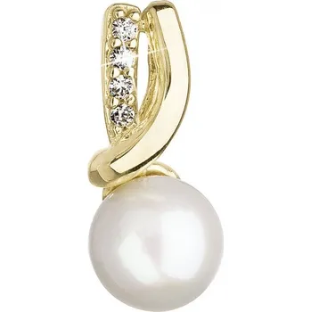 Oblečení a móda Zlatý 14 karátový přívěsek žluté zlato s bílou říční perlou a zirkony 94PZ00006