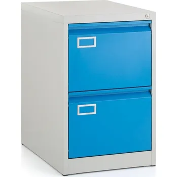 Kartotéka Kovová kartotéka A4 - 2 zásuvky, 45,5 x 62 x 71,5 cm, cylindrický zámek, modrá - ral 5012