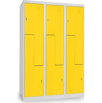 Šatní skříň Kovová šatní skříňka Z, 3 oddíly, 120 x 50 x 180 cm, cylindrický zámek, žlutá - ral 1023