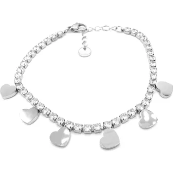 Náramek Steel Jewelry Náramek s krystalky a srdíčky z chirurgické oceli NR220254 dárkové balaní zdarma
