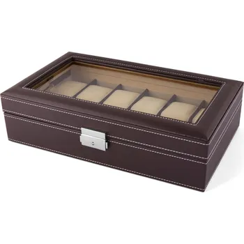 Box na hodinky Velký hnědý box na hodinky z umělé kůže - 12 hodinek - Warren Asher