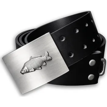 Rybářské oblečení Kožený opasek 45 mm s kovovou přezkou Kapr - Černý - Délka 120 cm (114 cm - 126 cm)