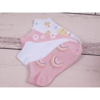 Dámské ponožky CNB BERLIN SADA 4 PÁRY ponožky DE 36341A nízké kotníkové bílé růžové s kvítky bílé s balony růžové s duhou 4ks velikosti ponožek: 26-28 (EUR vel. 39-42)