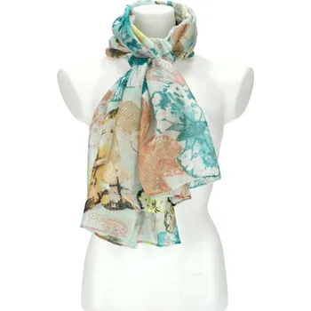 Šála Dámský letní barevný šátek v motivu motýlů 173x71 cm zelená