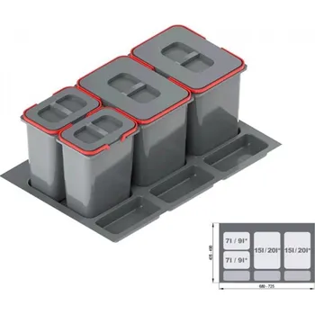 Odpadkový koš Koš odpadkový REJS PRAKTIKO 80/40/4 do zásuvky 2x20l+2x9l v400mm šedý