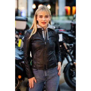 Dámská casual bunda Černá kožená bunda s kapucí GWApril Velikost S