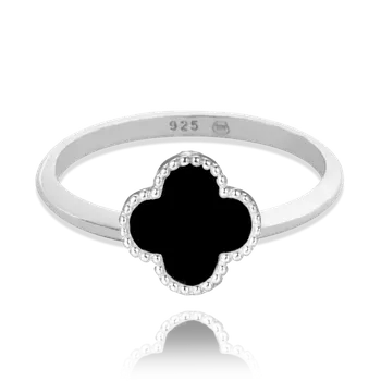 Prsten MINET Stříbrný prsten čtyřlístek s onyxem vel. 54 Velikost prstenu: 54