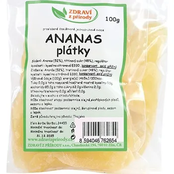 Sušené ovoce IPJ NATUR s.r.o. Ananas plátky 100g ZP 2250
