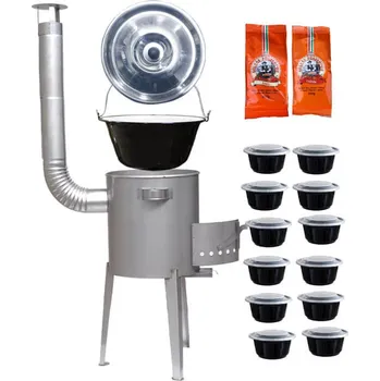 Kempingové nádobí Smaltovaný kotlík 22 L (1,2 mm) + nerezová kotlina 42 cm LUXUS + misky 12 ks + 2 x pepř na guláš 100 g