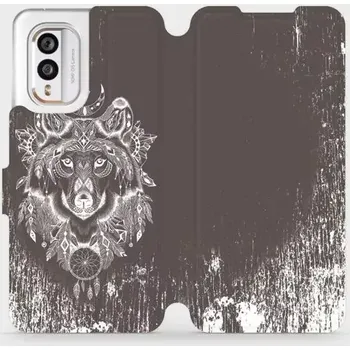 Pouzdro na mobilní telefon Flipové pouzdro Mobiwear na mobil Samsung Galaxy M22 - V064P Vlk a lapač snů - roztržené balení (Parádní flip obal, kryt, pouzdro Mobiwear na mobilní telefon Samsung Galaxy M22 s motivem V064P Vlk a lapač snů)