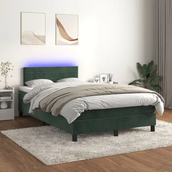 Postel vidaXL Box spring postel s matrací a LED 120x200 cm samet [3134457] Barva: Tmavě zelená