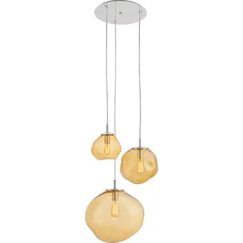 Kaspa 10419315 AVIA - Trojramenné závěsné svítidlo, průhledná nepravidelná jantarová skla, lesklý chrom, 3 x E27 (Závěsné tříramenné svítidlo v moderním stylu 3 x E27, tři průměry skel)