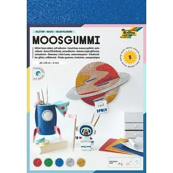 Pěnová guma moosgummi - 5 listů, 5 barev - se třpytkami varianta BASIC