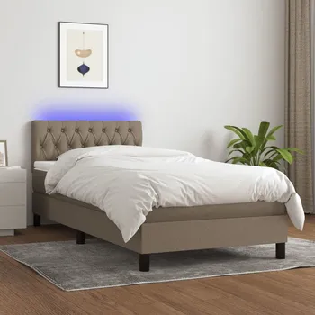 Postel vidaXL Box spring postel s matrací a LED 90x200 cm textil [3133371] Barva: taupe