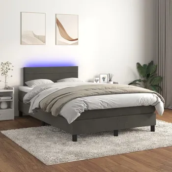 Postel vidaXL Box spring postel s matrací a LED 120x200 cm samet [3134457] Barva: Tmavě šedá
