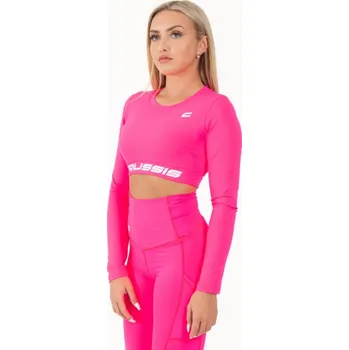 Dámské tričko Crop Top CRUSSIS dámský dlouhý rukáv NEON PINK XS