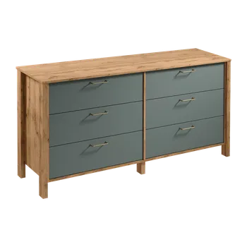 Komoda Nábytek PEGAS s.r.o. Komoda INDYGO K6S, Dub Wotan/Zelená