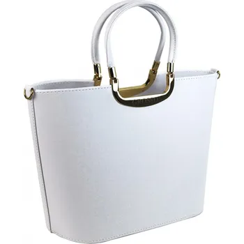 Elegantní bílá jemně hrubá pevná kabelka do ruky Grosso S7, zlaté aplikace
