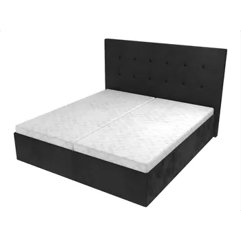 Postel Manželská postel Anna s čelem s vtahy, lamelovým roštem a úložným prostorem - Černá, 160 x 200 cm, Bez navýšení, Bez matrace