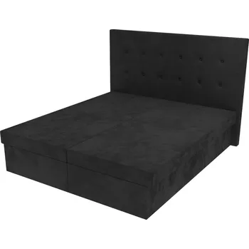 Postel Manželská postel Lea s čelem s knoflíky a úložným prostorem - Černá, 160 x 200 cm, Bez navýšení, Molitanová 12 cm