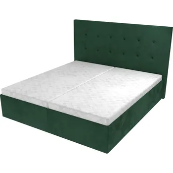 Postel Manželská postel Anna s čelem s vtahy, lamelovým roštem a úložným prostorem - Tmavě zelená, 160 x 200 cm, Bez navýšení, Bez matrace