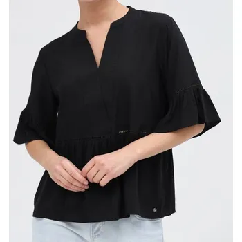 Dámská tunika BROADWAY NYC DÁMSKÁ VOLNÁ TUNIKA S AŽUROU JESSI - ČERNÁ M