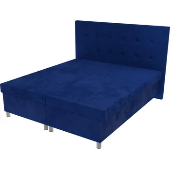 Postel Manželská postel Lea na nohách s čelem s knoflíky a úložným prostorem - Modrá, 180 x 200 cm, Bez navýšení, Molitanová 12 cm