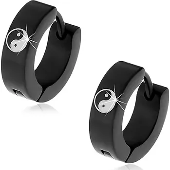 Náušnice Kloubové náušnice z oceli 316L černé barvy, symbol Jin a Jang