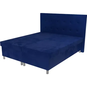 Postel Manželská postel Valerie na nohách s čelem s knoflíky, lamelovým roštem a úložným prostorem - Modrá, 160x200 cm, +5 cm úložný prostor, Molitanová HR 15 cm